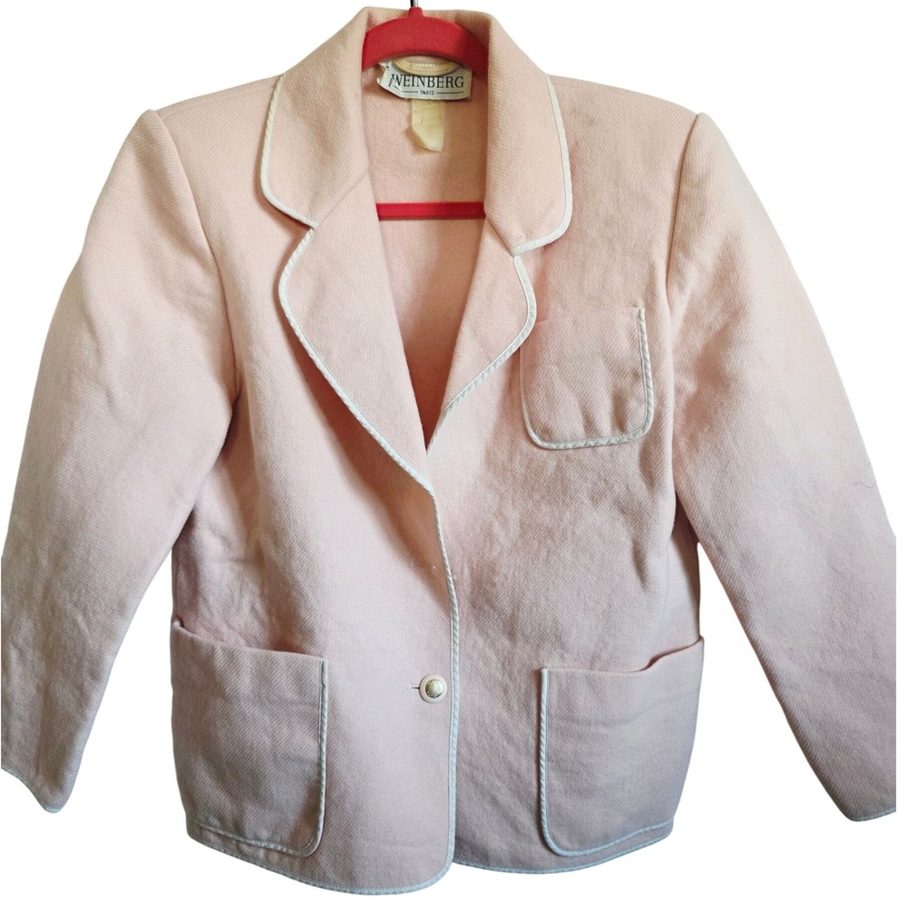 Vintage WEINBERG PARIS 1970's Wool Women's Light Pink‎ Blazer Jacket M *Stains*